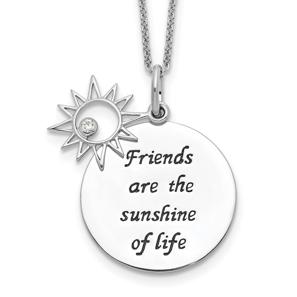 Sterling Silver Antiqued CZ Friends Are The Sunshine 18in Necklace
