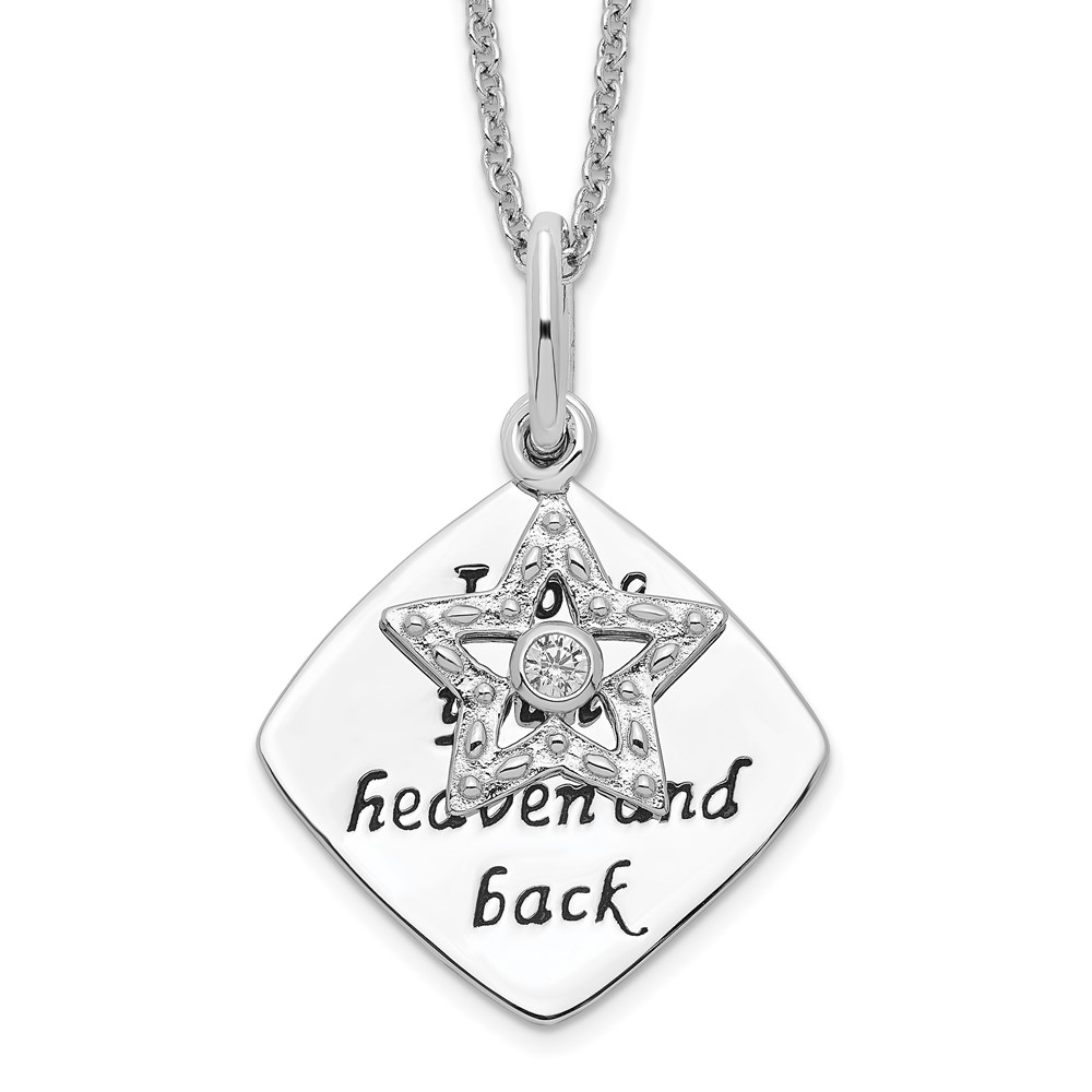 Sterling Silver Antique CZ I Love You To Heaven and Back 18in Star Necklac