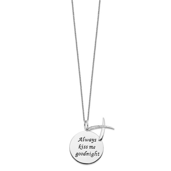 Sentimental Expressions Sterling Silver Rhodium-plated Antiqued CZ Always Kiss Me Goodnight 18in Necklace
