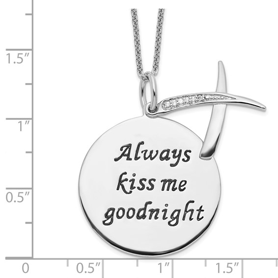 Sentimental Expressions Sterling Silver Rhodium-plated Antiqued CZ Always Kiss Me Goodnight 18in Necklace