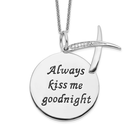 Sentimental Expressions Sterling Silver Rhodium-plated Antiqued CZ Always Kiss Me Goodnight Necklace, 18"