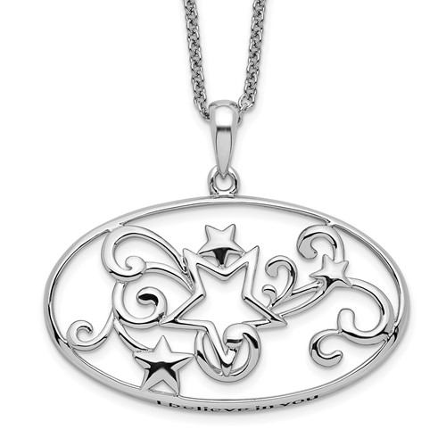 Sentimental Expressions Sterling Silver Rhodium-plated Antiqued I Believe in You Star Necklace, 18"