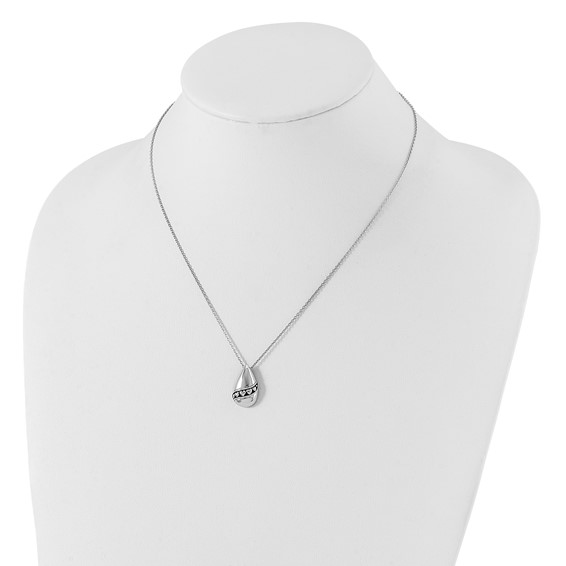 Sterling Silver Antiqued Remembrance of Love Teardrop Heart Necklace