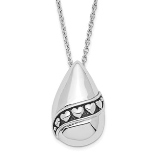 Sterling Silver Antiqued Remembrance of Love Teardrop Heart Necklace