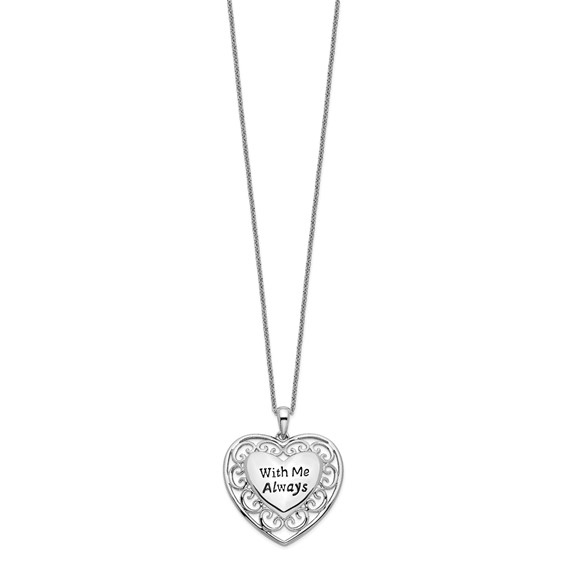 Sentimental Expressions Sterling Silver Rhodium-plated Antiqued With Me Always 18in Heart Necklace