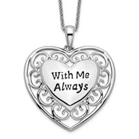 Sentimental Expressions Sterling Silver Rhodium-plated Antiqued with Me Always 18in Heart Necklace view 1