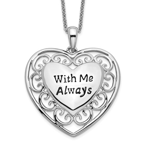 Sentimental Expressions Sterling Silver Rhodium-plated Antiqued Necklace with Me Always Heart, 18"