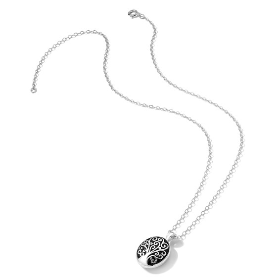 Sentimental Expressions Sterling Silver Rhodium-plated Antiqued Tree of Life Ash Holder 18 Inch Necklace