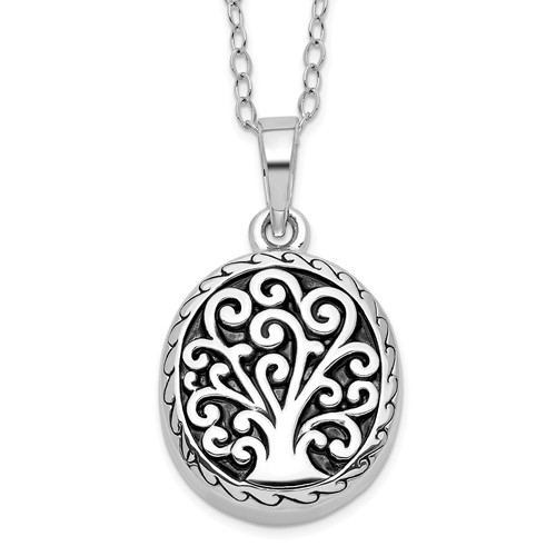 Sentimental Expressions Sterling Silver Rhodium-plated Antiqued Tree of Life Ash Holder Necklace, 18"