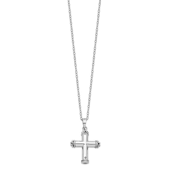 Sentimental Expressions Sterling Silver Rhodium-plated Antiqued Cross Ash Holder 18 Inch Necklace