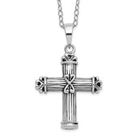 Sentimental Expressions Sterling Silver Rhodium-plated Antiqued Cross Ash Holder Necklace, 18" view 1