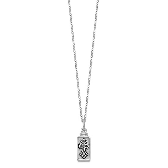 Sentimental Expressions Sterling Silver Rhodium-plated Antiqued Rectangle Box Cross Ash Holder 18 Inch Necklace