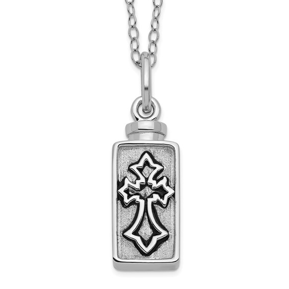 Sentimental Expressions Sterling Silver Rhodium-plated Antiqued Rectangle Box Cross Ash Holder 18 Inch Necklace