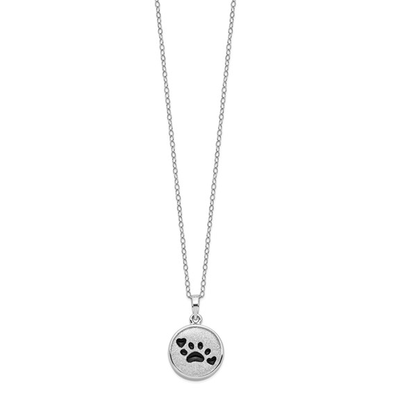 Sentimental Expressions Sterling Silver Rhodium-plated Enameled Paw Print Ash Holder 18 Inch Necklace