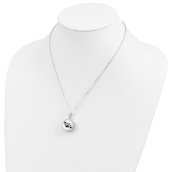 Sentimental Expressions Sterling Silver Rhodium-plated Enameled Paw Print Ash Holder 18 Inch Necklace