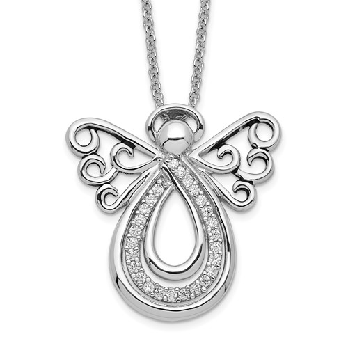 Sentimental Expressions Sterling Silver Rhodium-plated CZ Angel of Comfort Necklace, 18"