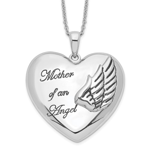 Sentimental Expressions Sterling Silver Rhodium-plated and Antiqued Mother of an Angel Necklace, 18"