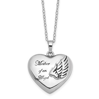 Sentimental Expressions Sterling Silver Rhodium-plated and Antiqued Mother of an Angel Heart Ash Holder 18 Inch Necklace