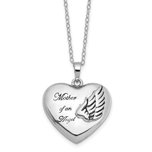 Sentimental Expressions Sterling Silver Rhodium-plated and Antiqued Mother of an Angel Heart Ash Holder Necklace, 18"