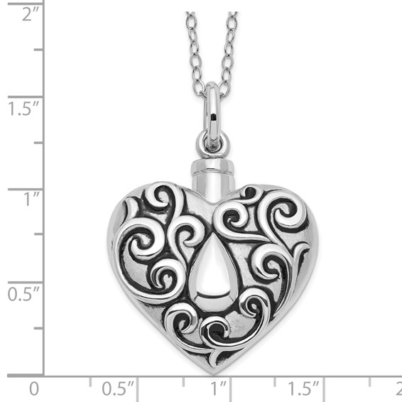 Sentimental Expressions Sterling Silver Rhodium-plated Antiqued Grieving Heart Ash Holder 18 Inch Necklace