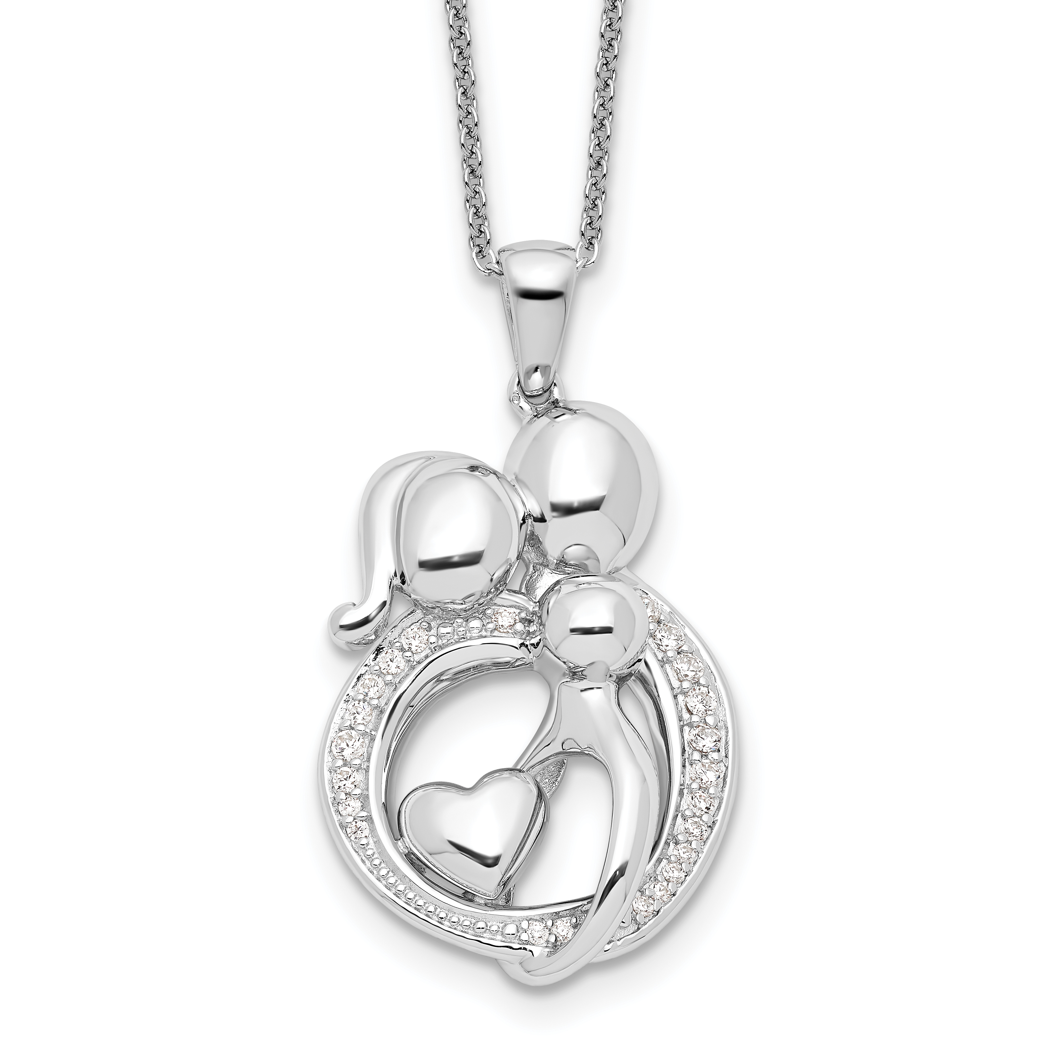 ★SENTIMENTS★ NO.287 NECKLACE Sentimental Expressions Silver CZ Family of 3 Gathering 18in