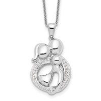 Sentimental Expressions Sterling Silver Rhodium-plated CZ Family of 3 Gathering Necklace, 18" view 1