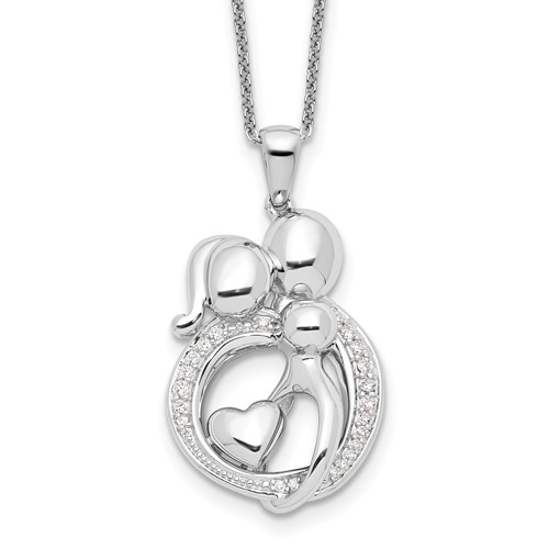 Sentimental Expressions Sterling Silver Rhodium-plated CZ Family of 3 Gathering Necklace, 18"