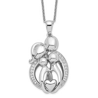 Sentimental Expressions Sterling Silver Rhodium-plated CZ Family of 4 Gathering Necklace, 18" view 1
