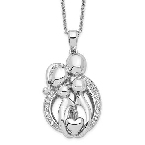 Sentimental Expressions Sterling Silver Rhodium-plated CZ Family of 4 Gathering Necklace, 18"