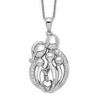 Sentimental Expressions Sterling Silver Rhodium-plated CZ Family of 5 Gathering Necklace, 18" view 1