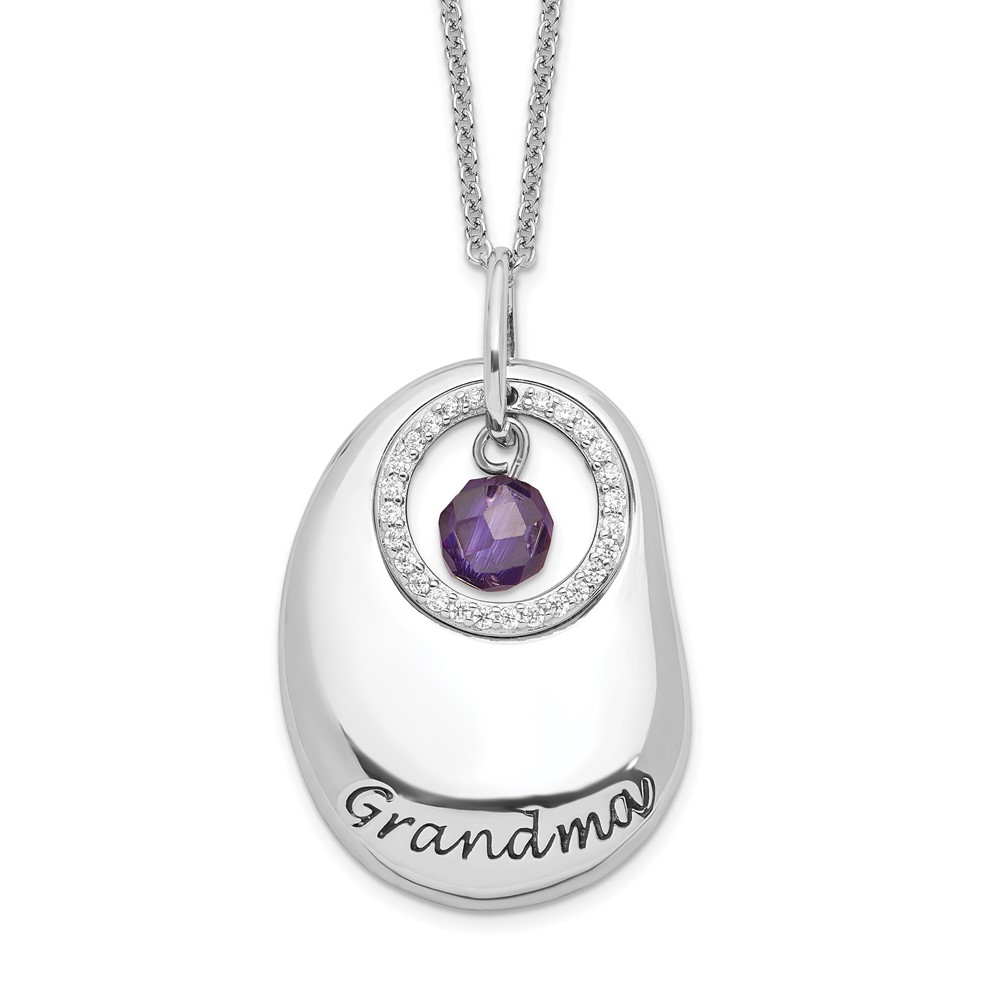 Sentimental Expressions Sterling Silver Rhodium-plated Antiqued CZ for You Grandma Necklace, 18"