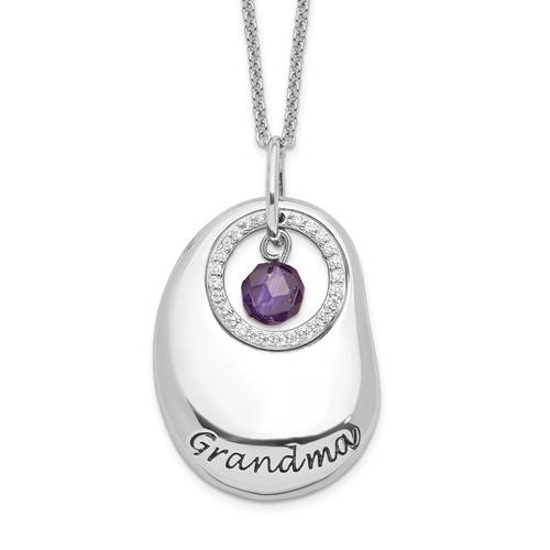 Sentimental Expressions Sterling Silver Rhodium-plated Antiqued CZ for You Grandma Necklace, 18"