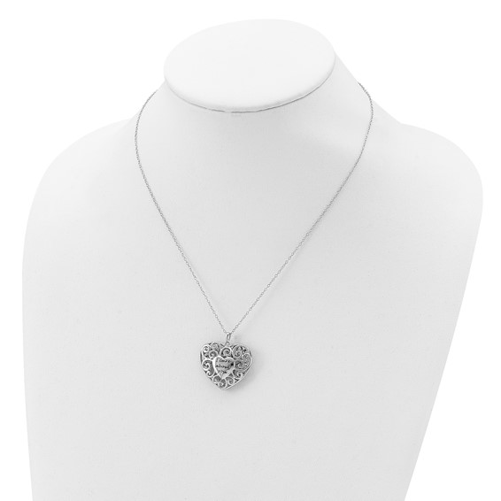 Sentimental Expressions Sterling Silver Rhodium-plated Antiqued Heart Of Support 18in. Necklace