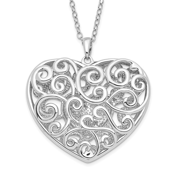 Sentimental Expressions Sterling Silver Rhodium-plated Antiqued Heart Of Support 18in. Necklace