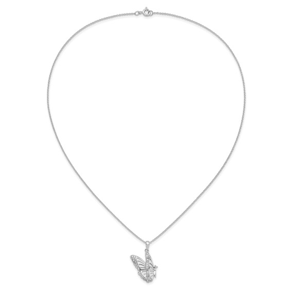 Sentimental Expressions Sterling Silver Rhodium-plated CZ Never Give Up Butterfly 18in. Necklace