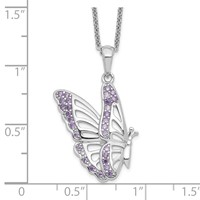 Sentimental Expressions Sterling Silver Rhodium-plated CZ Never Give Up Butterfly Necklace, 18" view 3