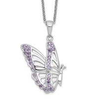Sentimental Expressions Sterling Silver Rhodium-plated CZ Never Give Up Butterfly Necklace, 18" view 1