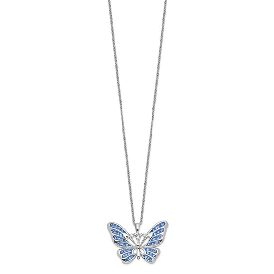 Sentimental Expressions Sterling Silver Rhodium-plated Crystal Never Give Up Butterfly 18in Necklace