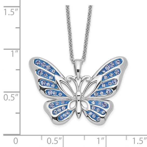 Sentimental Expressions Sterling Silver Rhodium-plated Crystal Never Give Up Butterfly 18in Necklace