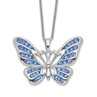 Sentimental Expressions Sterling Silver Rhodium-plated Crystal Never Give Up Butterfly Necklace, 18" view 1