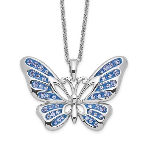 Sentimental Expressions Sterling Silver Rhodium-plated Crystal Never Give Up Butterfly Necklace, 18"