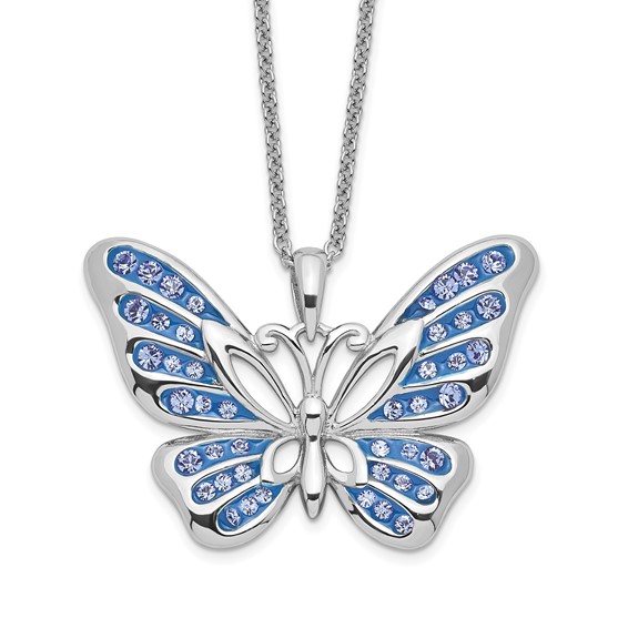 Sentimental Expressions Sterling Silver Rhodium-plated Crystal Never Give Up Butterfly 18in Necklace