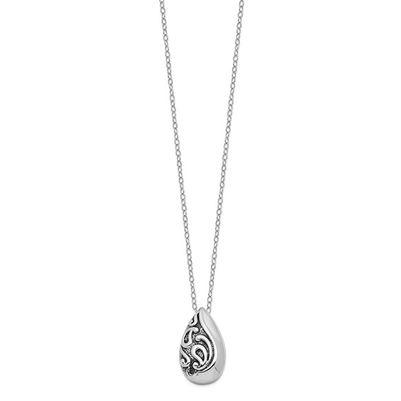 Sentimental Expressions Sterling Silver Rhodium-plated Antiqued Teardrop Ash Holder 18 Inch Necklace