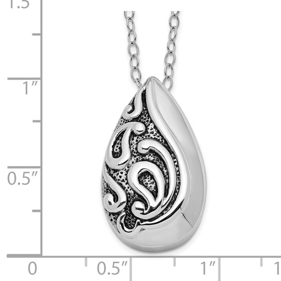 Sentimental Expressions Sterling Silver Rhodium-plated Antiqued Teardrop Ash Holder 18 Inch Necklace