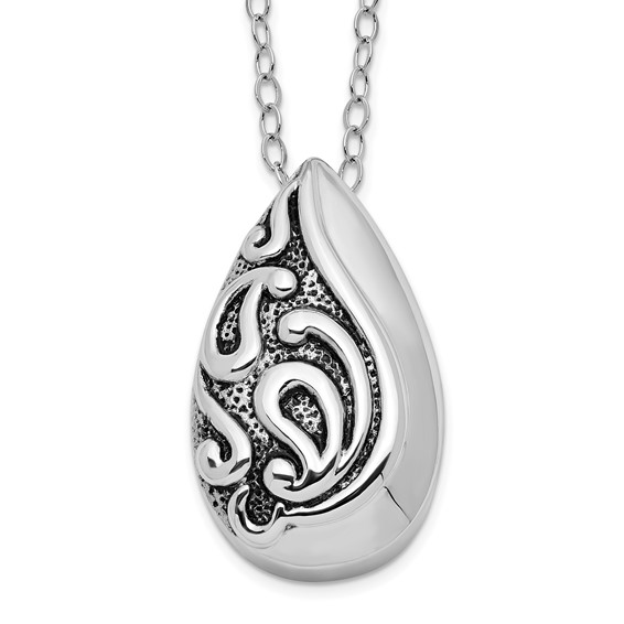 Sentimental Expressions Sterling Silver Rhodium-plated Antiqued Teardrop Ash Holder 18 Inch Necklace