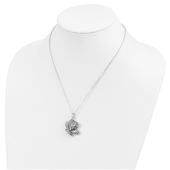 Sentimental Expressions Sterling Silver Rhodium-plated Antiqued Butterfly Ash Holder 18 Inch Necklace