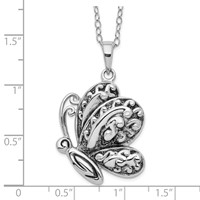 Sentimental Expressions Sterling Silver Rhodium-plated Antiqued Butterfly Ash Holder 18 Inch Necklace view 5