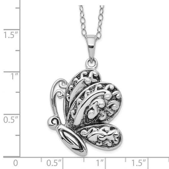 Sentimental Expressions Sterling Silver Rhodium-plated Antiqued Butterfly Ash Holder 18 Inch Necklace