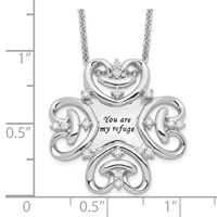 Sentimental Expressions Sterling Silver Rhodium-plated CZ Antiqued You Are My Refuge Necklace, 18" view 4