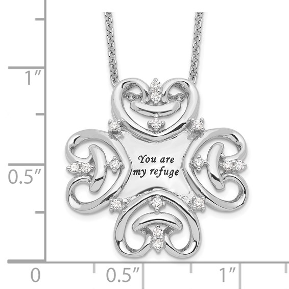 Sentimental Expressions Sterling Silver Rhodium-plated CZ Antiqued You Are My Refuge 18in. Necklace